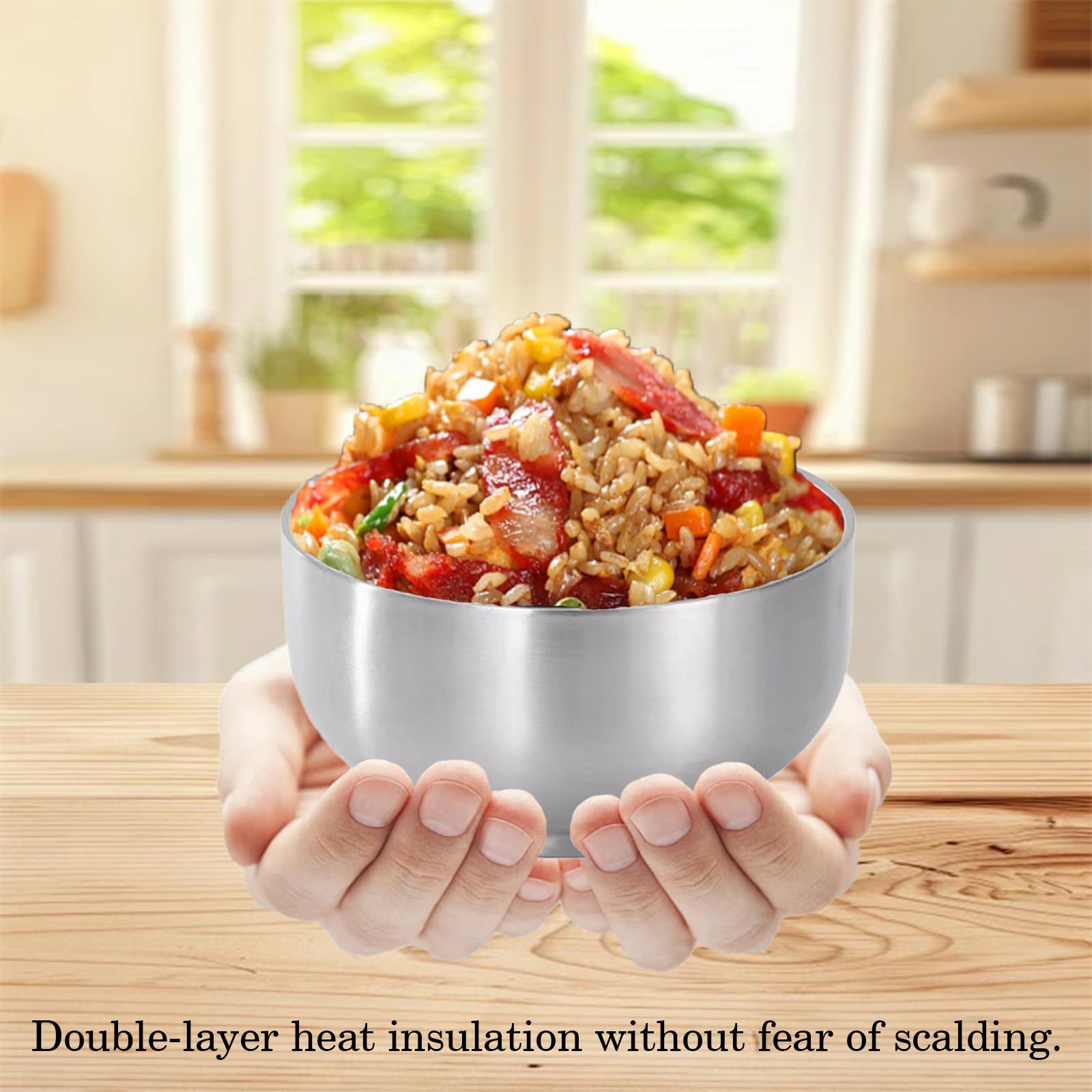 Tazones de cereales duraderos de acero inoxidable de 18OZ, cuencos de sopa aislados de doble pared, cuencos de arroz irrompibles, tazón de servir para mezclar pasta de fideos de postre , paquete de 4
