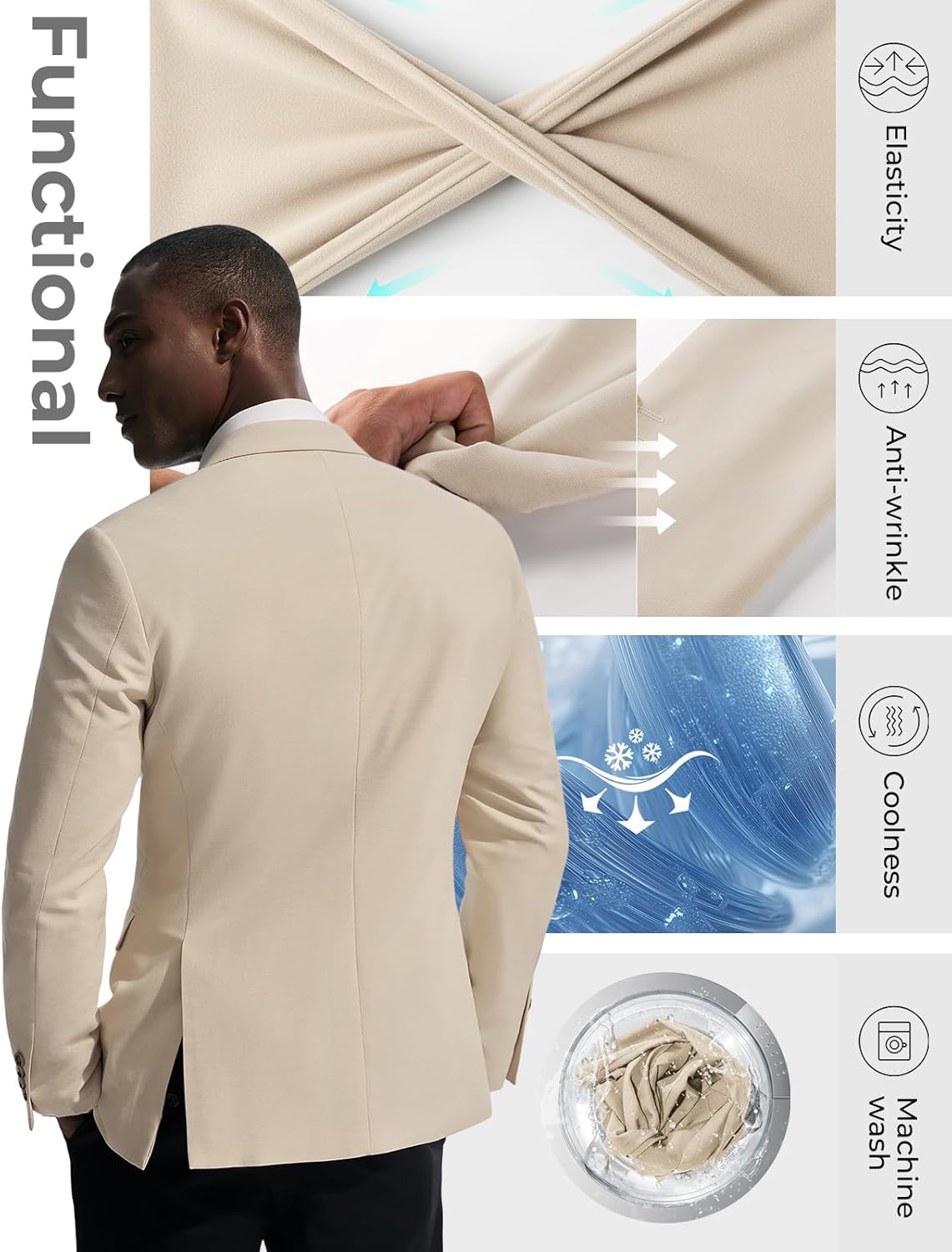 PJ PAUL JONES Mens Casual Blazer Sport Coats Two Buttons Lightweight Suit Jacket - Image 3