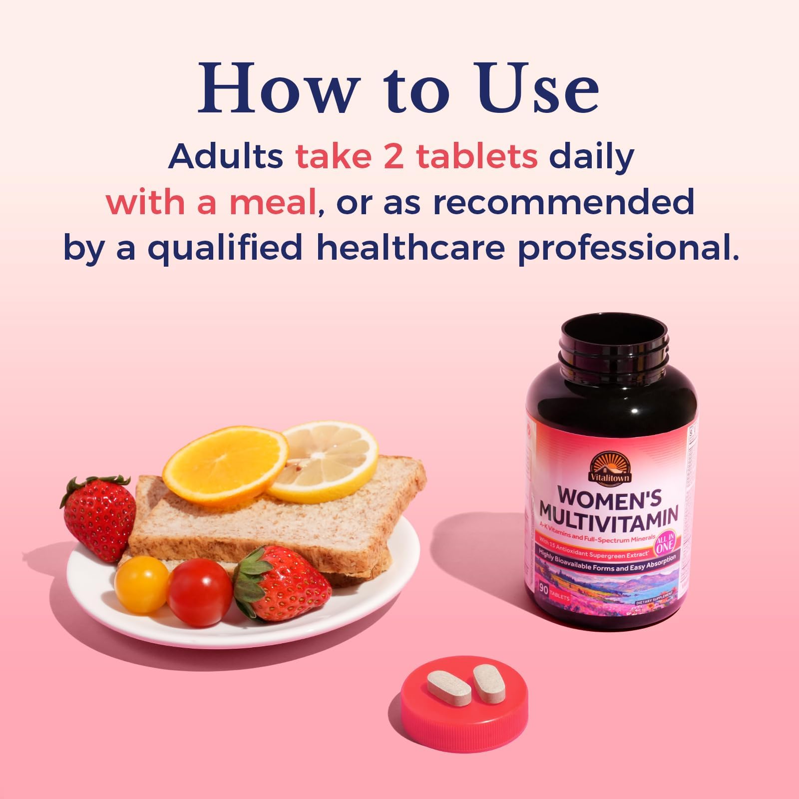 Vitalitown Women’s Multivitamin, Methylated Multivitamins & Multiminerals, A-K Vitamins, Iron, Zinc, Supergreens & More, Women 's Wellness, Hair Growth, High Absorption, Easy to Swallow, 90 Tablets — Amazon image 8