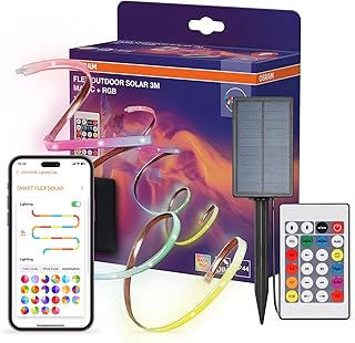 Osram FLEX OUTDOOR SOLAR flexibler LED-Lichtstreifen, 3M, 1.2W, mit Magic RGB-Farbsteuerung, solarbetrieben, IP44 für Außenbereich, mit Fernbedienung, LED nicht austauschbar, dimmbar