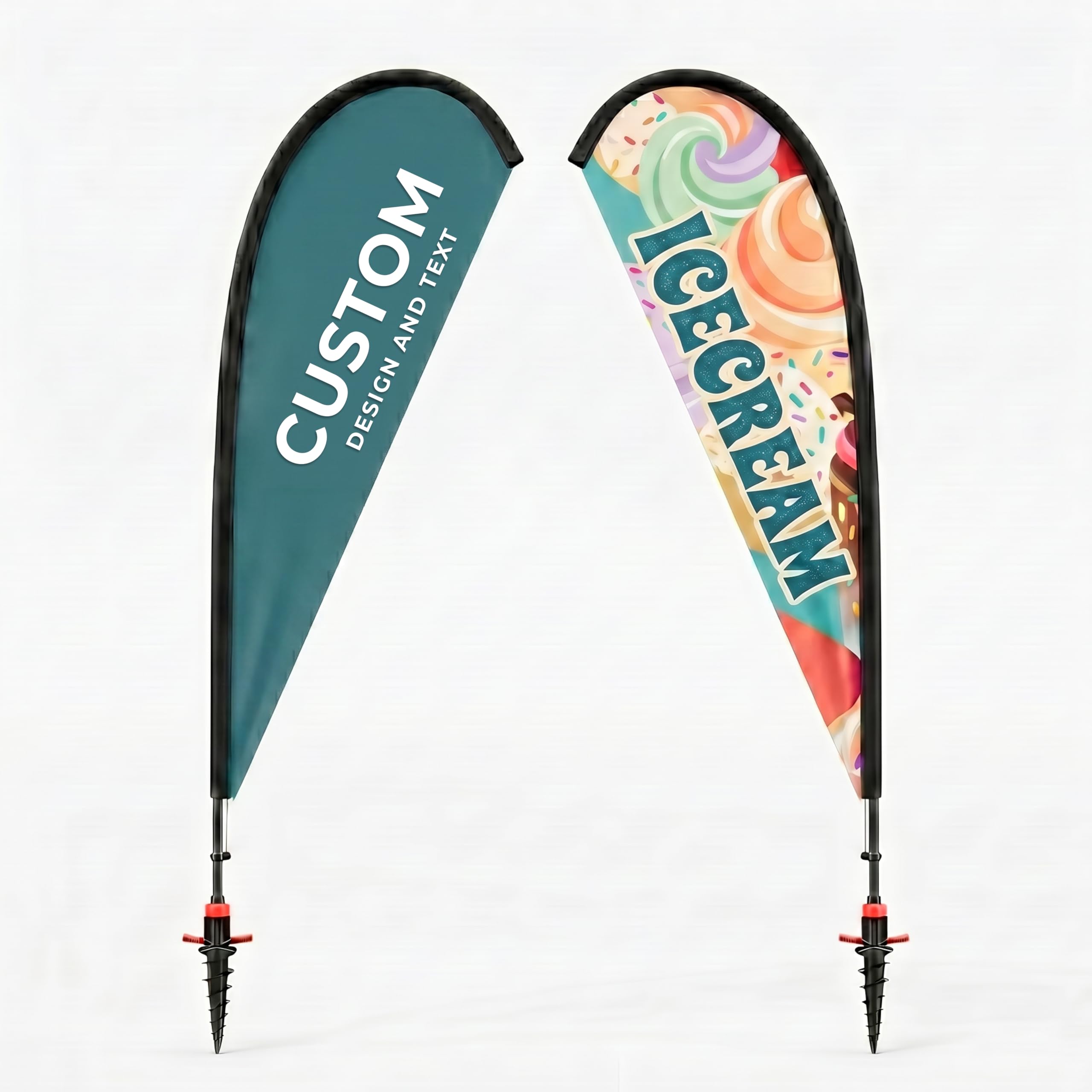 Cimpress Custom Teardrop Flag 4.5m, Add Your Logo or Text, Double Sided Advertising Beach Flag with Pole Set for Outdoor Advertising, Events, Hospitality, Real Estate