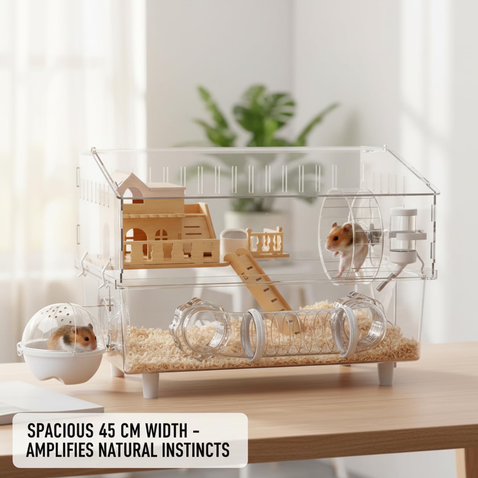 Cage à Hamster, Habitat spacieux en Acrylique Transparent avec loft en Bois, Conception Anti-évasion pour Hamsters et Souris, Cage à Souris