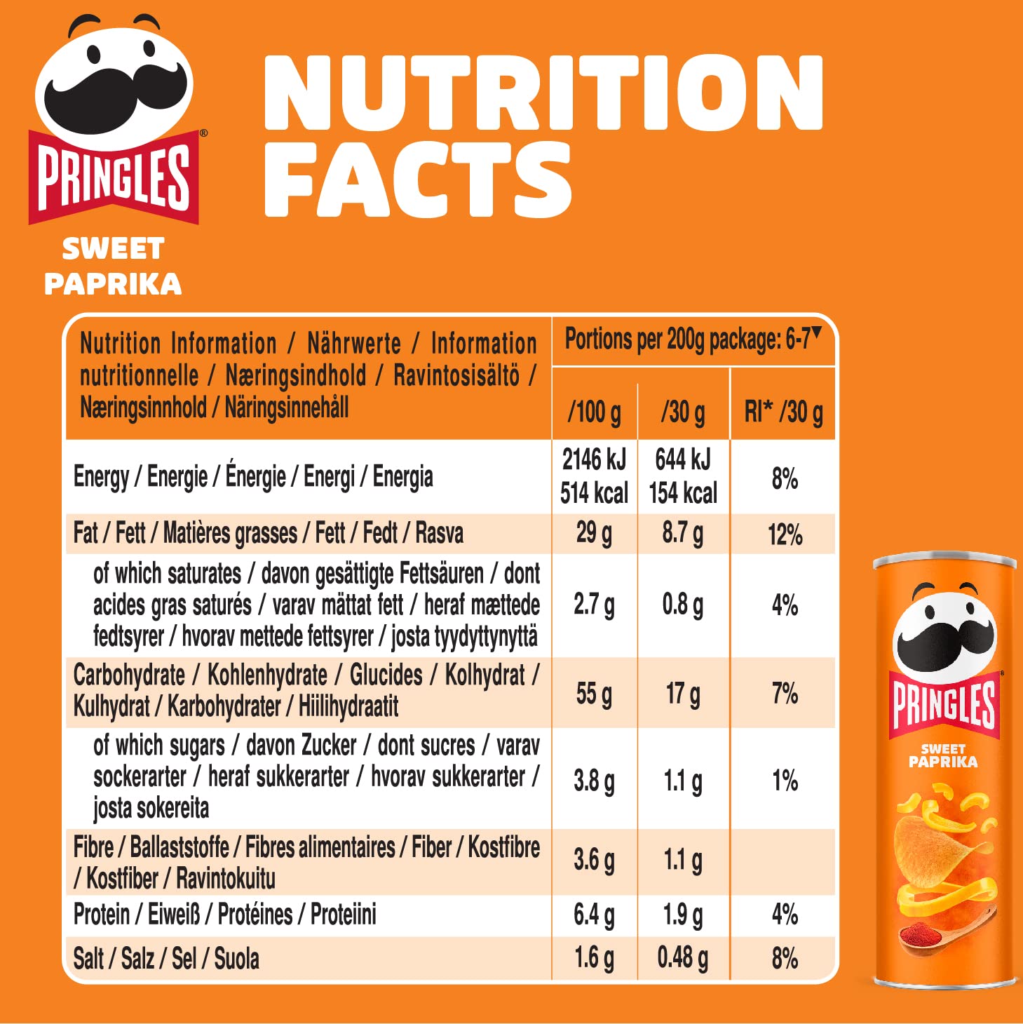 Pringles Sweet Paprika | Paprika Chips | 19er Vorratspackung (19 x 200g)