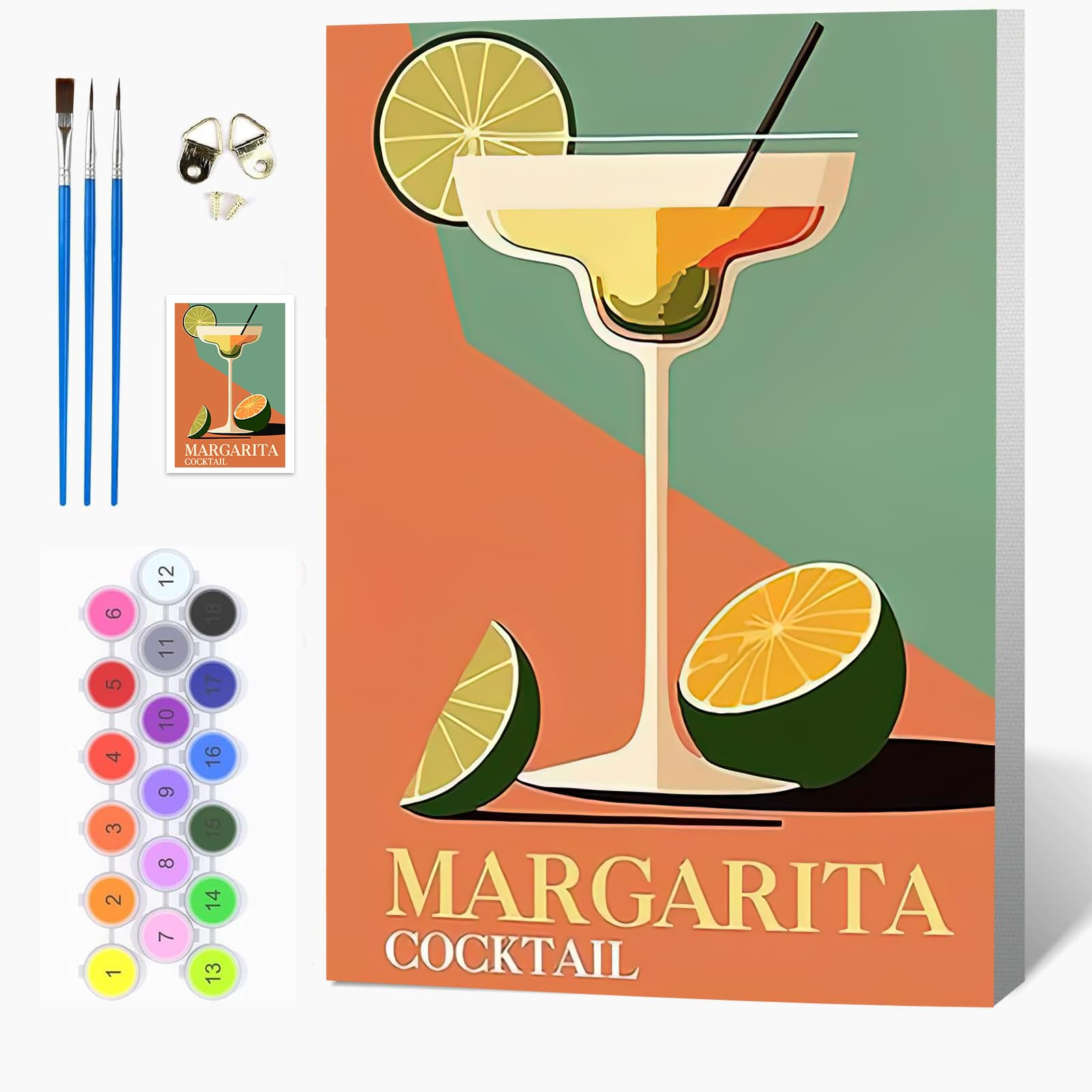 Auremi Drinks Painting by Number Kits for Adult Kids, DIY Vintage Canvas Oil Painting Kit for Kids or Beginner with Paint Brushes Acrylic Pigment Drawing Paintwork with Wooden Frame 20x30cm