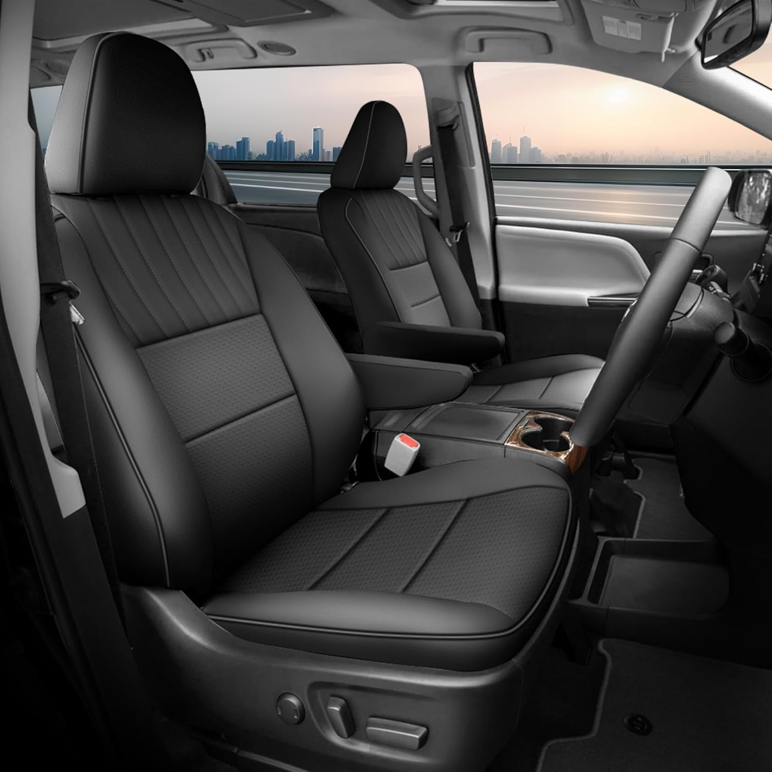 for Toyota Sienna 2015-2020 Three Row 8 Seat Covers Full Set, Custom Fit Sienna LE,XLE, SE,XLE Premium Faux Leather Car Seat Protector Full Coverage Seat Protector(Black)