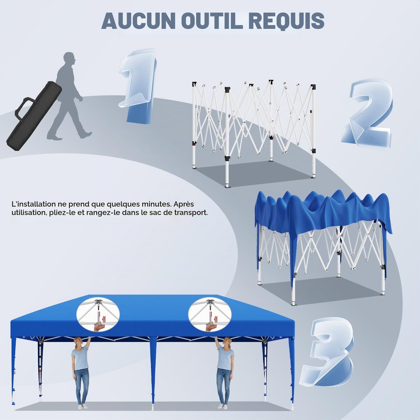 JUMMICO Tonnelle Pavillon Pliable 3x6m à Montage Rapide｜Assemblage en 5 Minutes｜Hauteur Réglable & 10cm Plus Haut｜Stable au Vent & Imperméable｜pour Jardin, Camping & Fêtes Bleu