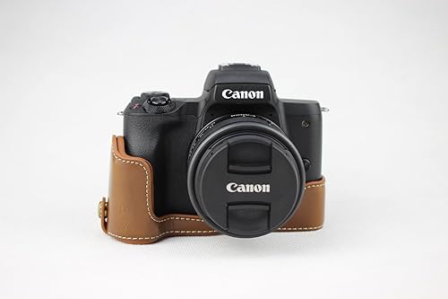 Miniatura 3 de Funda M50, hecha a mano de piel sintética para cámara Canon EOS M50 con lente de 0.59 a 1.77 pulgadas, versión de apertura inferior + correa para el
