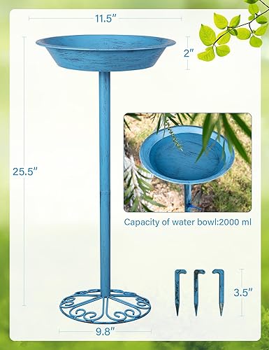Miniatura 2 de Baños para pájaros para exteriores, 25.5 pulgadas de altura, comedero de pájaros de metal con libélula para decoración de jardín, patio y césped,