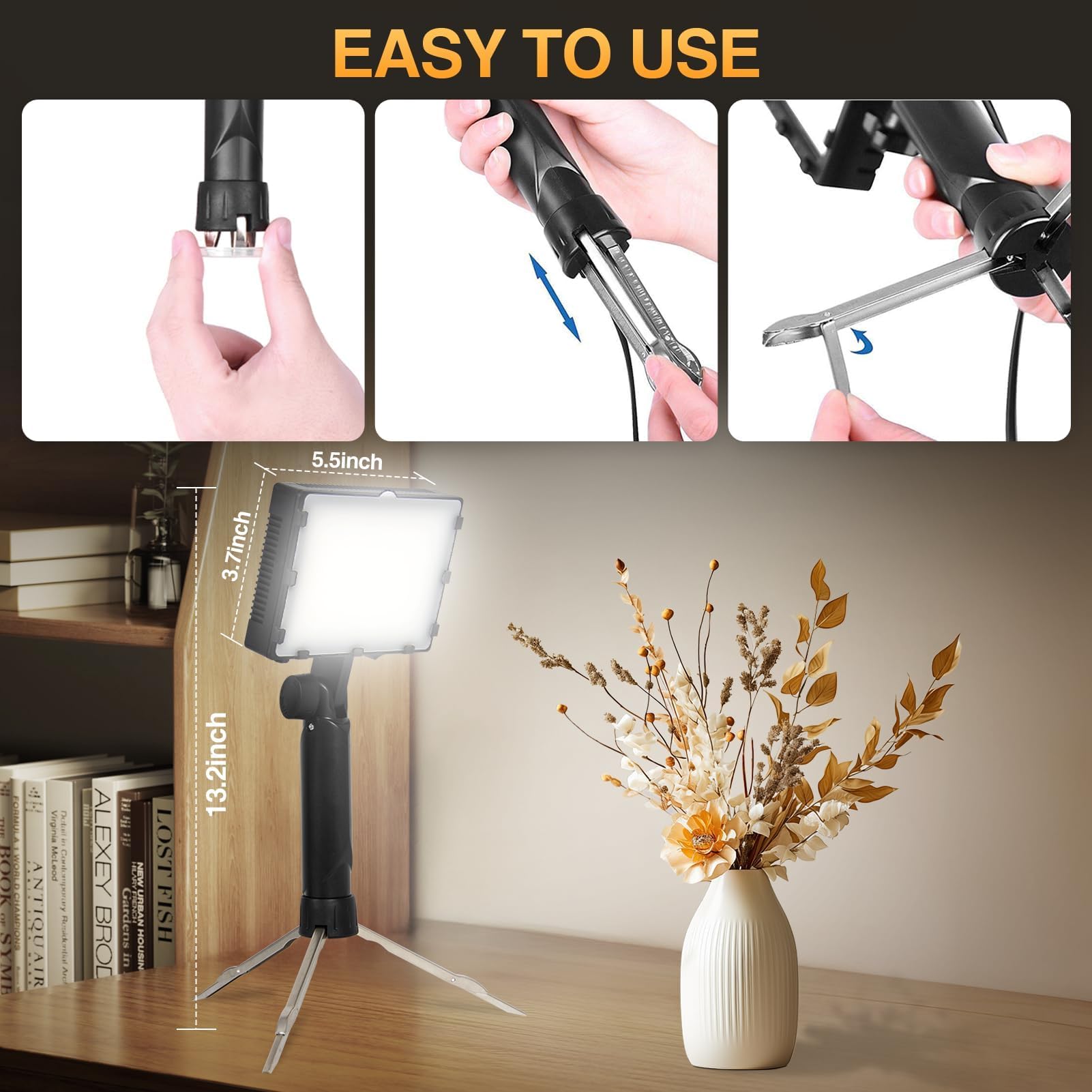 EMART Luce Video a LED, Dimmerabile, 60 Perle LED, 3300 K-5500 K, Luce Video Compatta, Luce Video a LED USB per la Fotografia e la Registrazione Video su YouTube
