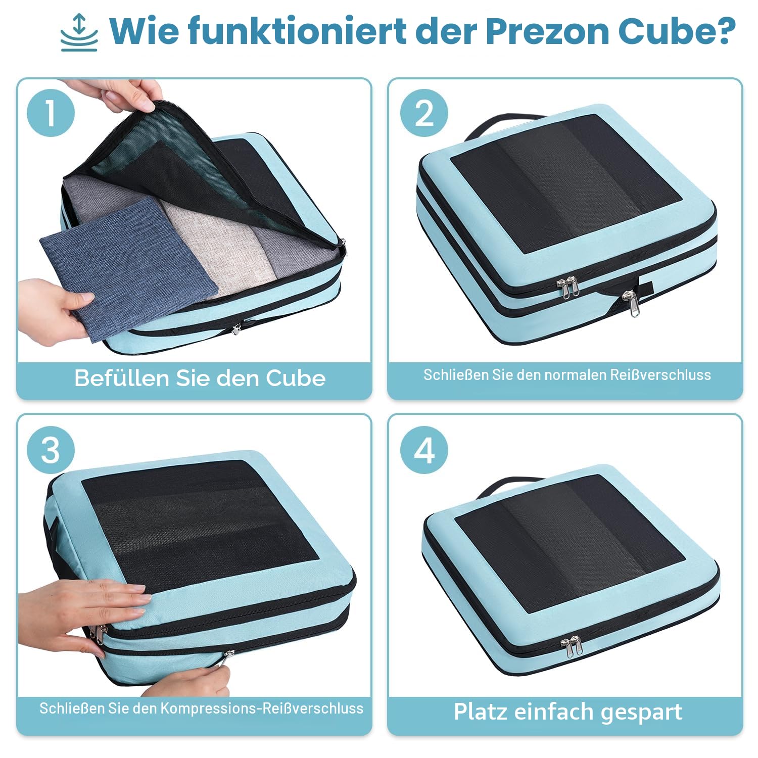 Kompressions-Packwürfel, Verbessertes Netzfenster, Sichtbar und Tragbar, Erweiterbare Reisegepäck-Organizer, Komprimierbaren Verpackungswürfel zur Organisation Ihres Reisegepäcks