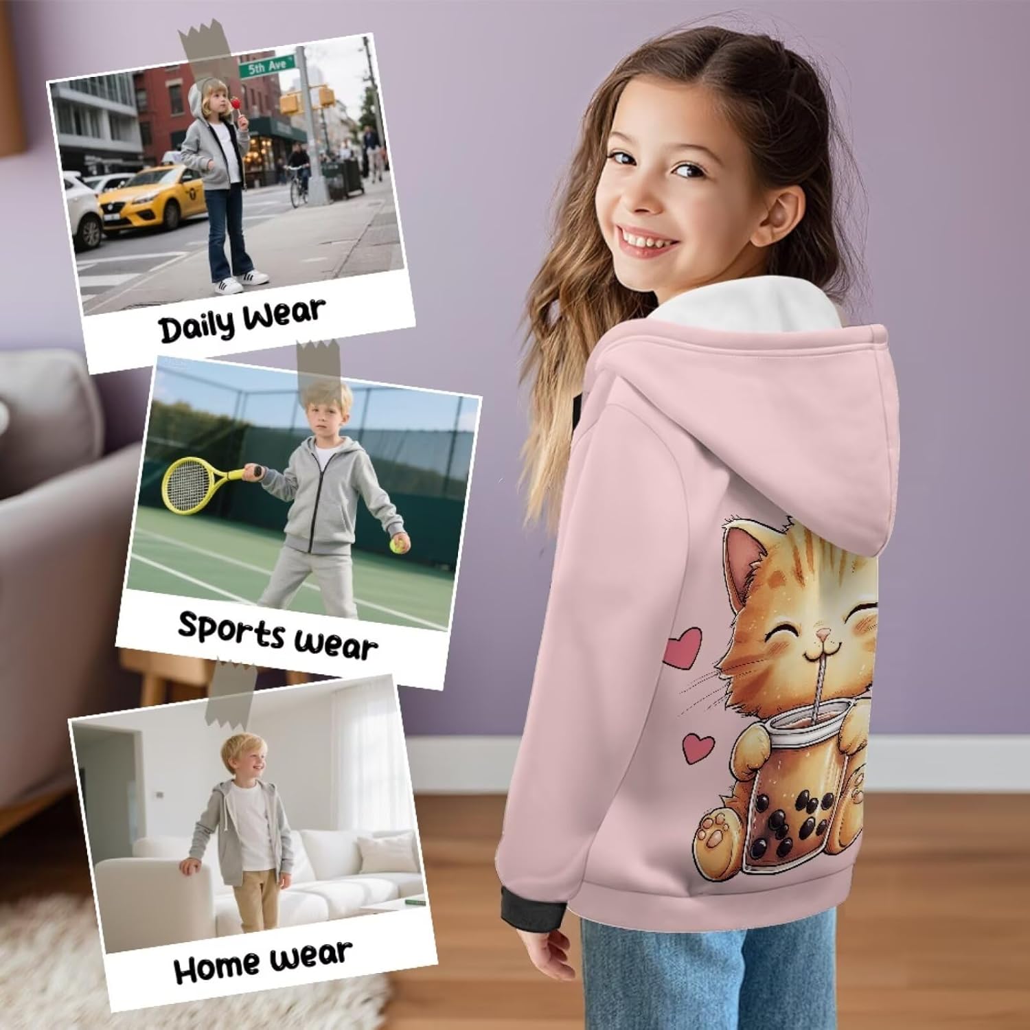 Pullover Hoodies for Girls Loose Fitting Full-Zip Sweatshirt with Fleece Lining Y2K Fashion Hoody Jacket