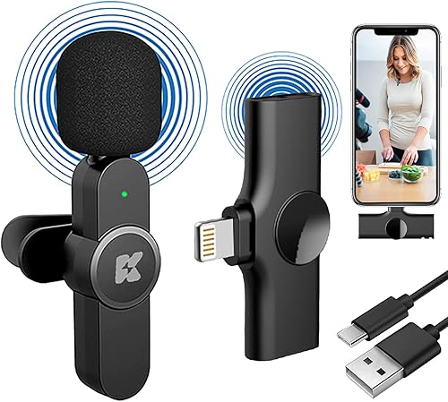 KDMLR Micrófono Lavalier inalámbrico para iPhone, Android, PC, micrófono inalámbrico Plug-Play para grabación, transmisión en vivo, YouTube,