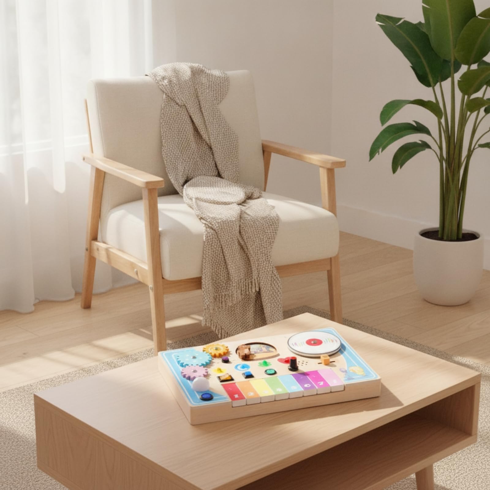 Tablero de Actividades Musical Infantil de Madera y Discos para Niños Pequeños Juguete Educativo Sensorial para Desarrollo de Motricidad Fina Adecuado para Regalo y Juego en Casa