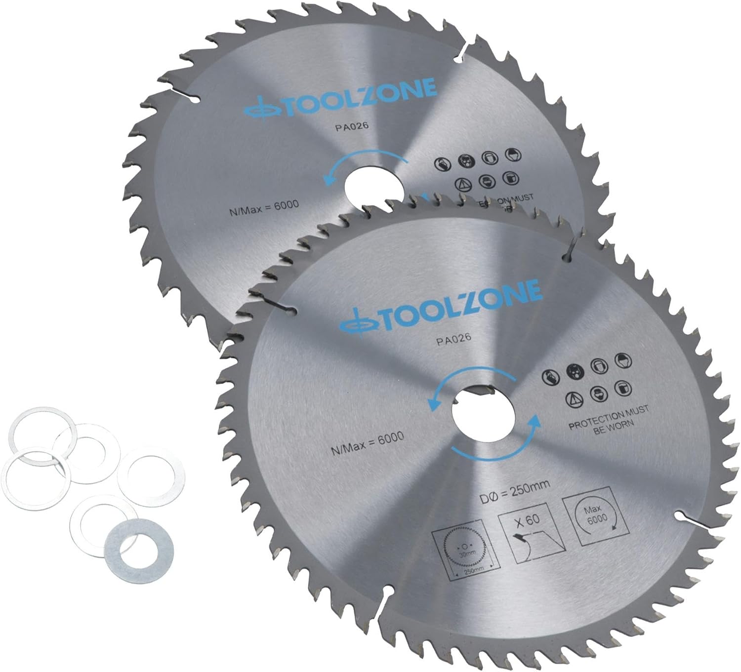 2pc 250mm TCT Circular Saw Blades 40 and 60 Teeth with Adapter Rings TE321
