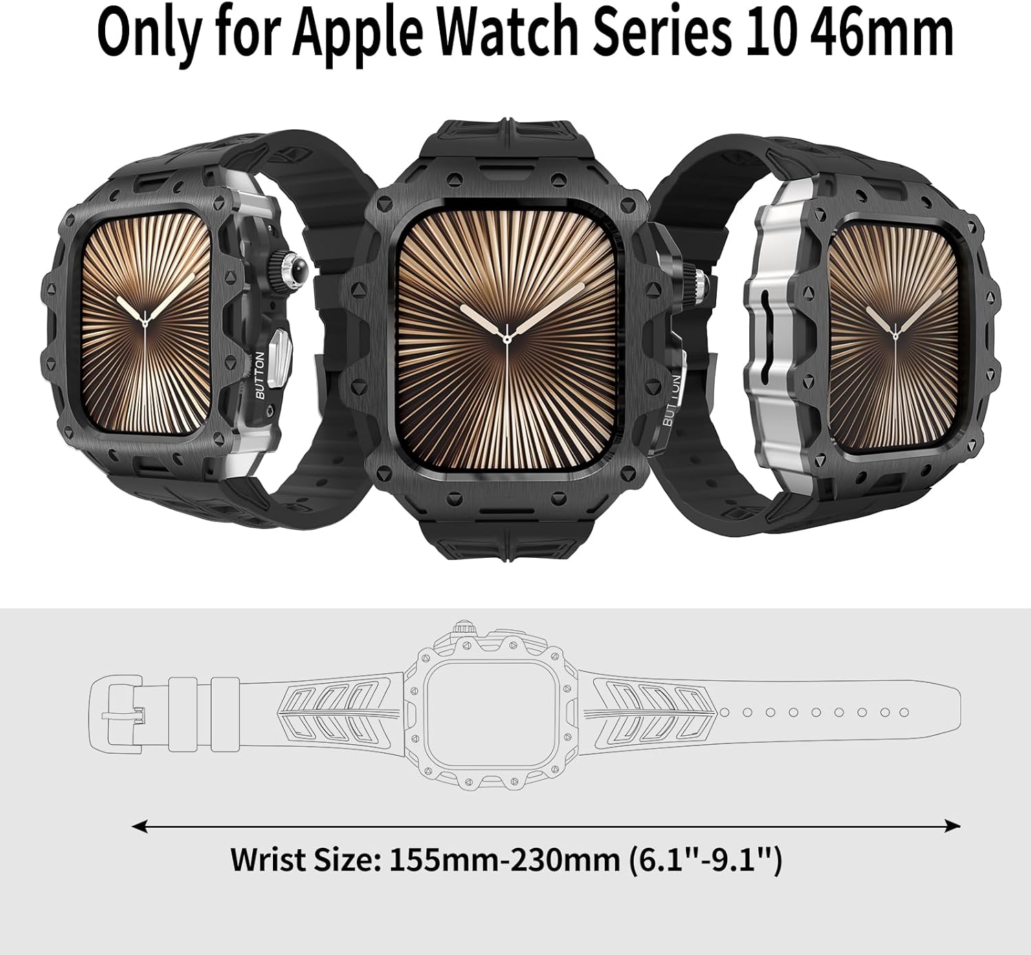 Luxury Rugged Case with Band for Apple Watch Series 11/10 46mm, Metal Alloy Military Protective Bumper Cover, Tactical Heavy Duty Full Body Protection for Men iWatch - Image 3