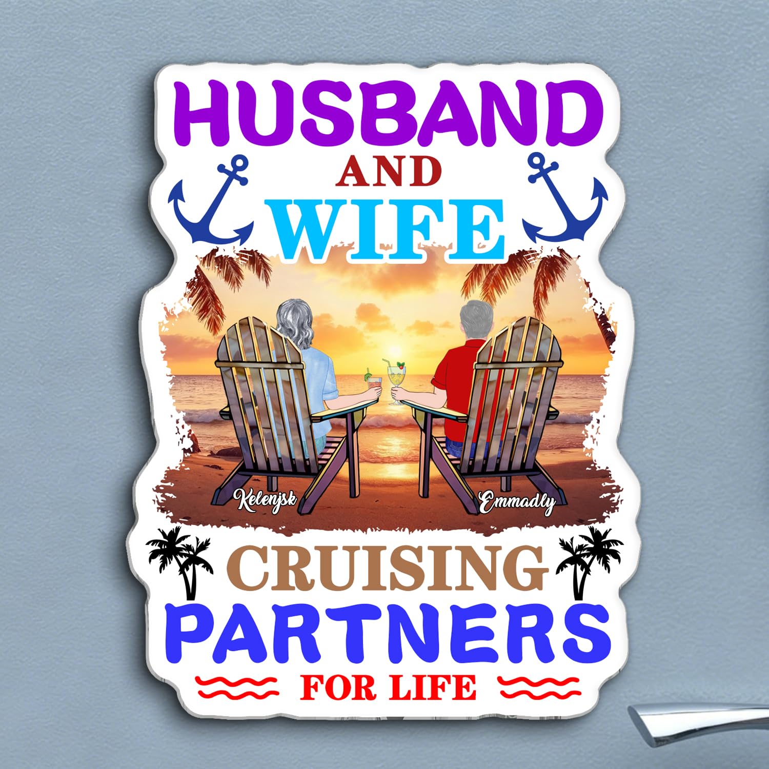 Personalized Cruise Partner for Life Ship Door Magnet Decoration for Couple Husband and Wife, Custom Name Couple Anniversary Summer Cruise Ship Door Refrigerator Magnet Gift for Him Her