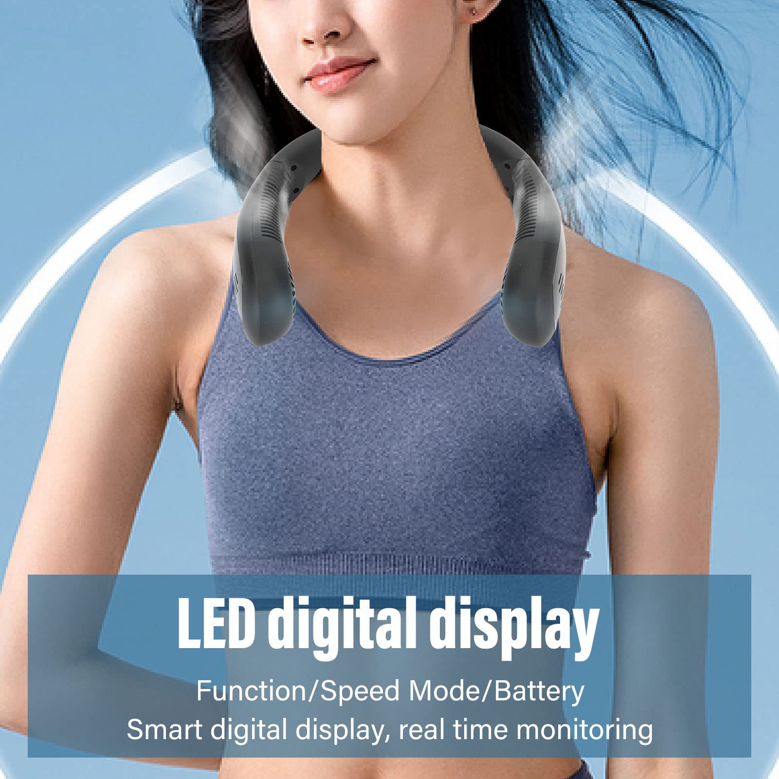 Ventilatore da Collo, 5000mAh Display LED Ventilatori da collo Pieghevoli Portatili Ricaricabili, Regolazione a 3 Velocità Ventilatore Personale a Mani Libere, Alimentato Tramite USB, Ventilatore da C