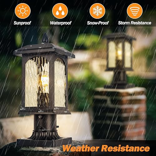 Miniatura 4 de Paquete de 2 luces de poste para exteriores del anochecer al amanecer con base de montaje en muelle, iluminación exterior de poste duro con cable