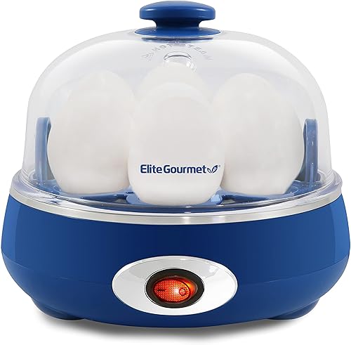 Elite Gourmet - Olla rápida para huevos EGC007CBL#, capacidad 7 huevos, máquina para escalfar y hacer tortillas, con alarma y apagado automático,