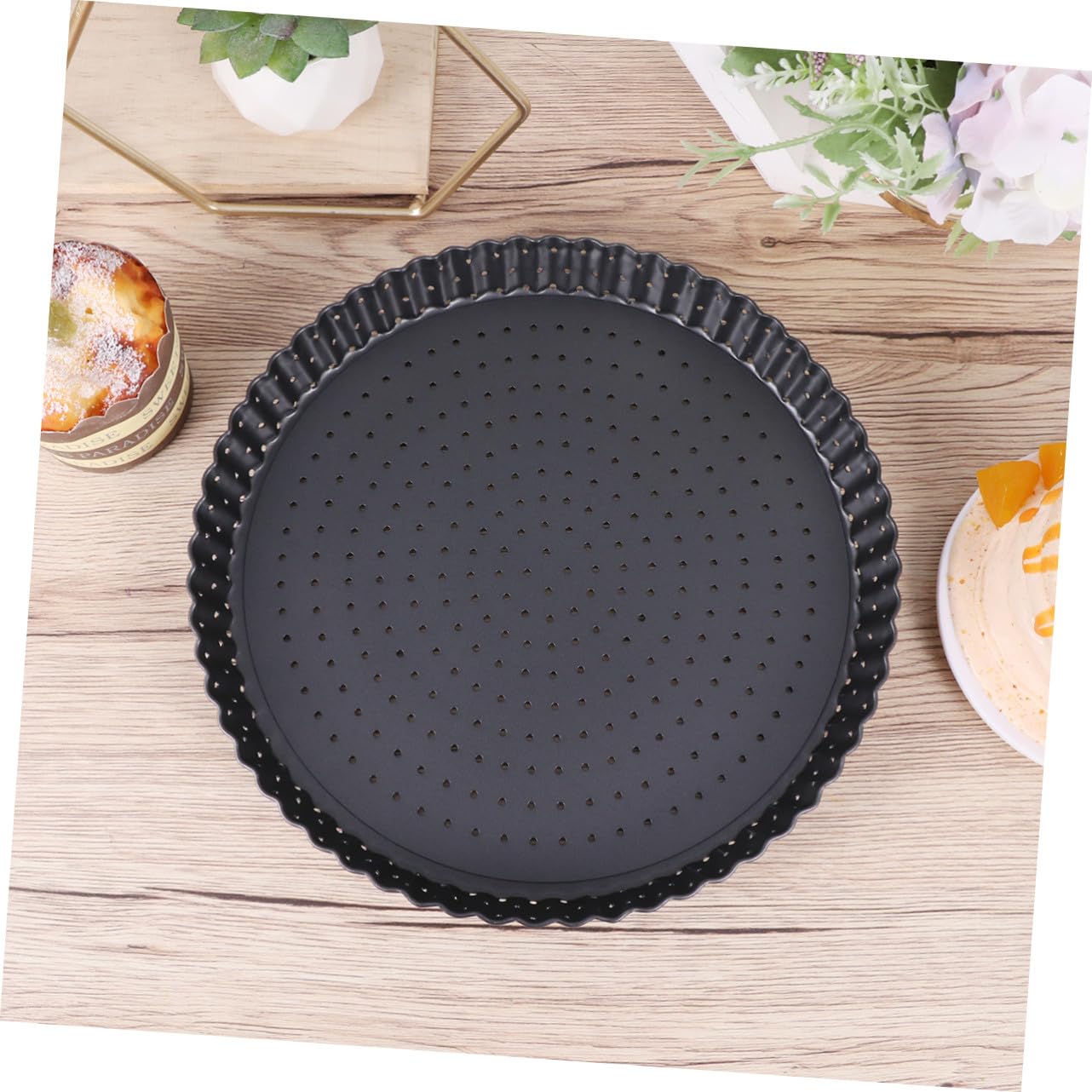 Teglia Pizza Antiaderente con Fori Stampo Rotondo per Crostate Vassoio Torta con Fondo Rimovibile in Acciaio Carbonio Resistente per Cheesecake Quiche Muffin