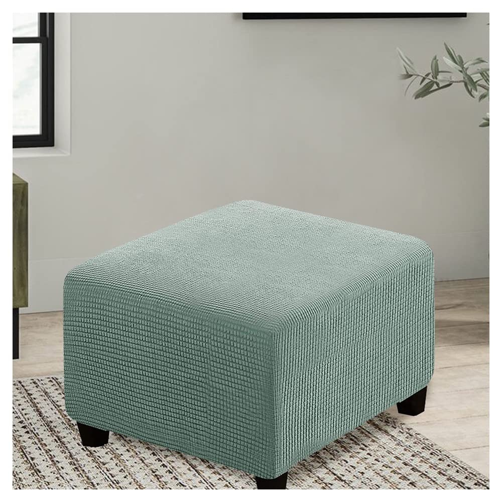 Copri Pouf Quadrato Elasticizzato Jacquard (100x100 Cm) - Fodera Per Ottomano E Sgabello Poggiapiedi Con Motivo Quadretti, Antiscivolo, Lavabile