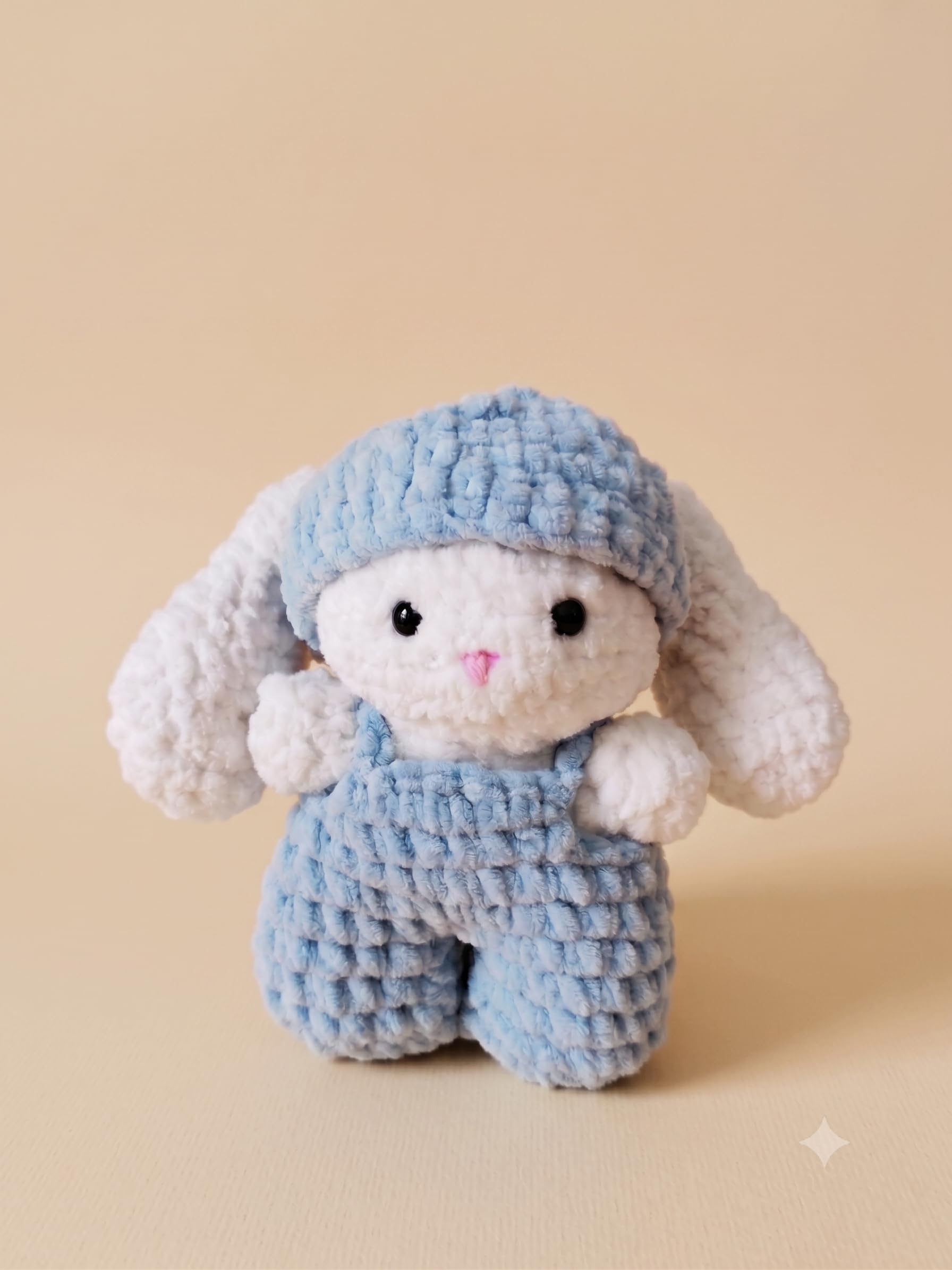 Urban Crochet Handmade Milo the Bunny Plushie – 8-Inch Amigurumi Plush Toy, Ultra-Soft Premium Chenille Velvet Stuffed Animal, Cute Nursery Decor & Baby Shower New Born Gift (Snow White & Sky Blue)-image-2