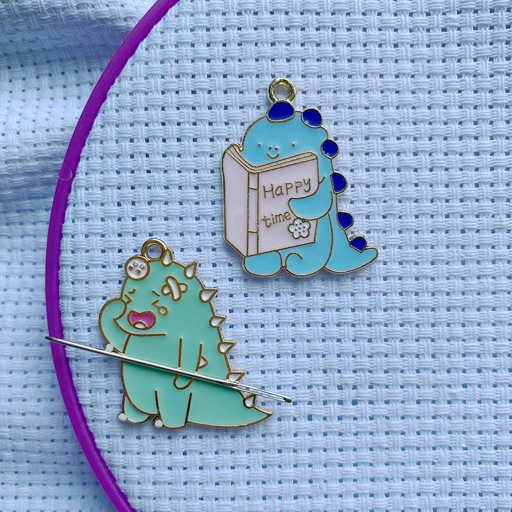 Dpxw Blue Needle Minder Magnetic, Dinosaur Reading Book Needle Nanny, Cross Stitch Sewing Embroidery Needle Keeper, Crying Dinosaur Needle Minder