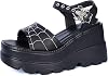 Black Wedge Heel Platform Summer Sandals Gothic Bat Deco Open Toe Slippers Metal Skulls Studs Buckles Slides For Women Size 3UK-8UK