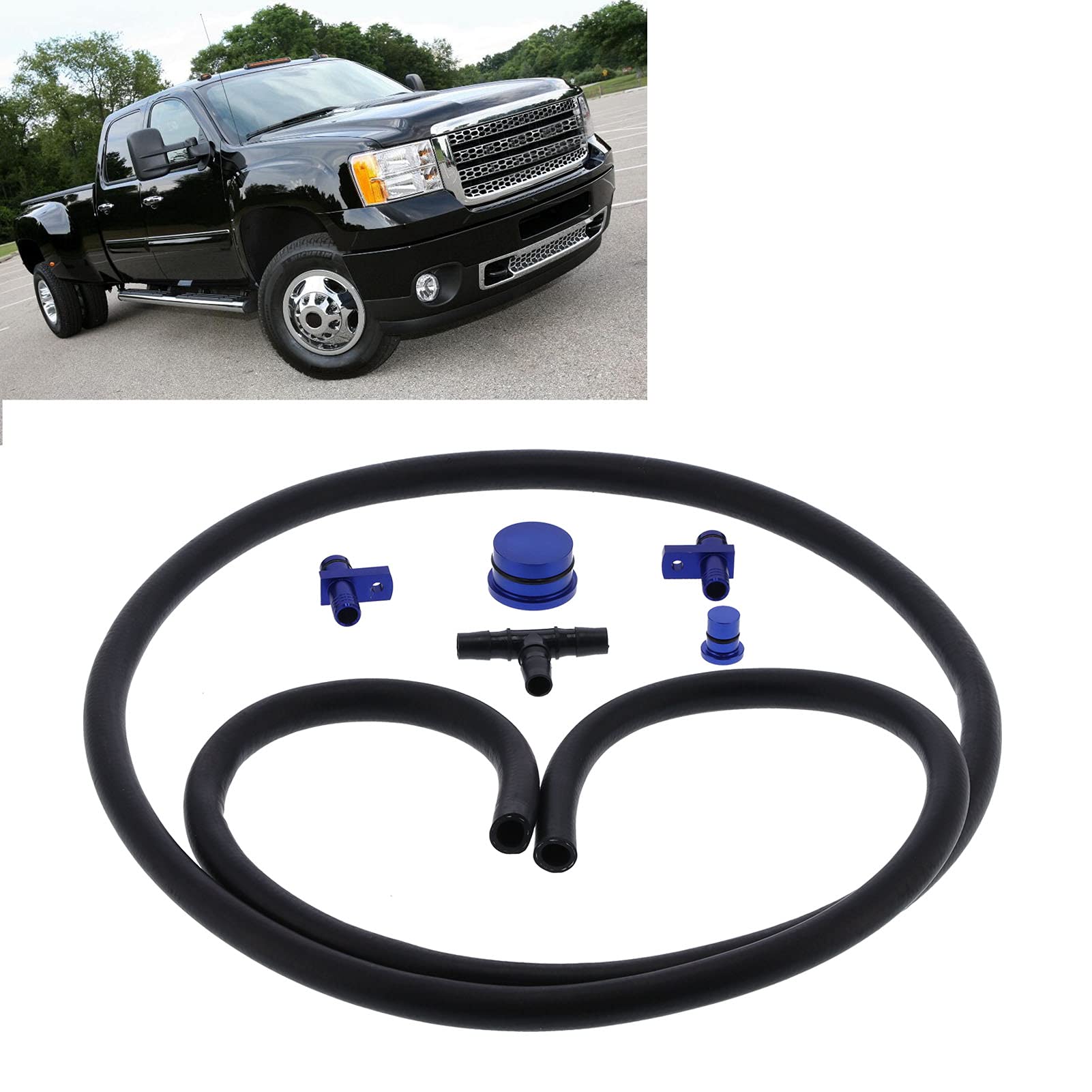 Kit de línea de combustible diésel, accesorio de cambio de ruta de aleación de aluminio Kit de cambio de ruta de diésel, PVC azul, reemplazo de modificación de vehículo para GM Duramax 6.6L 2004.5-201