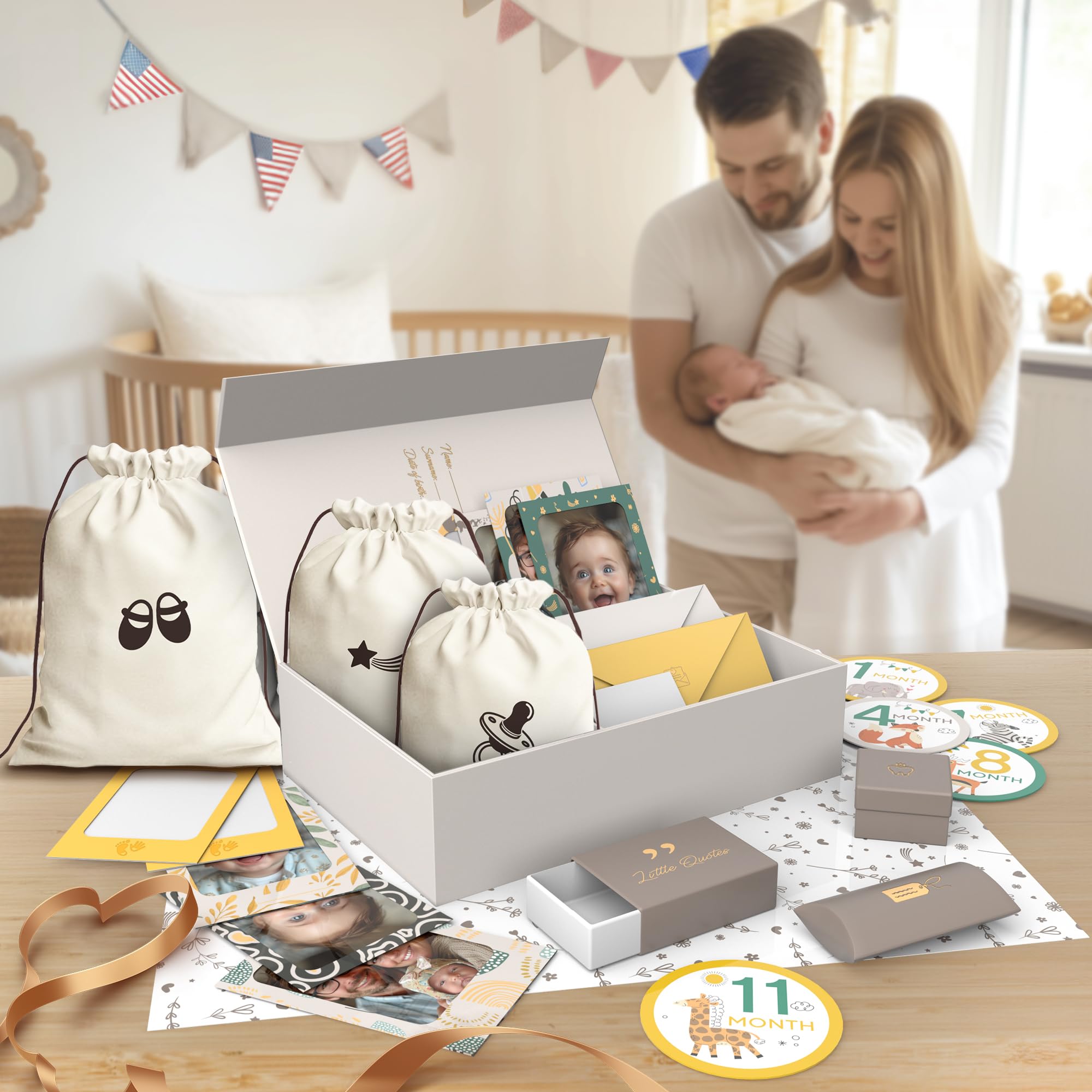 Ultimate Baby - Caja de recuerdos para niños y niñas, hermosa caja de recuerdos para nuevos padres, con kit de huellas de manos y pies, calcomanías de hito, caja de dientes y más, perfecto regalo para