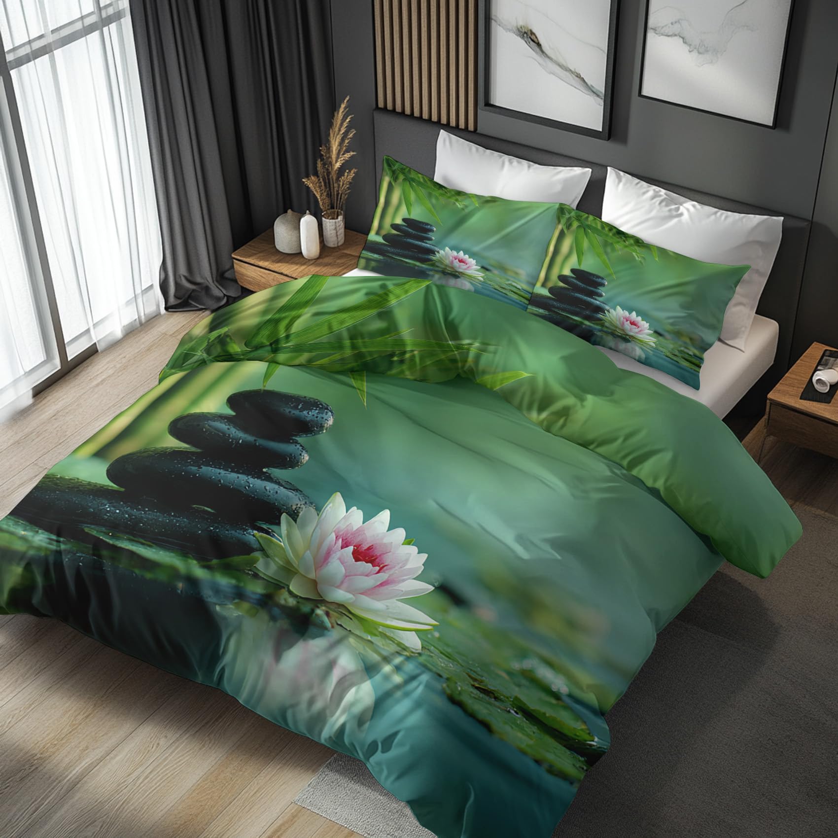 Parure de lit 200x200 japonais pour 2 personnes avec housse de couette fleurie et taies