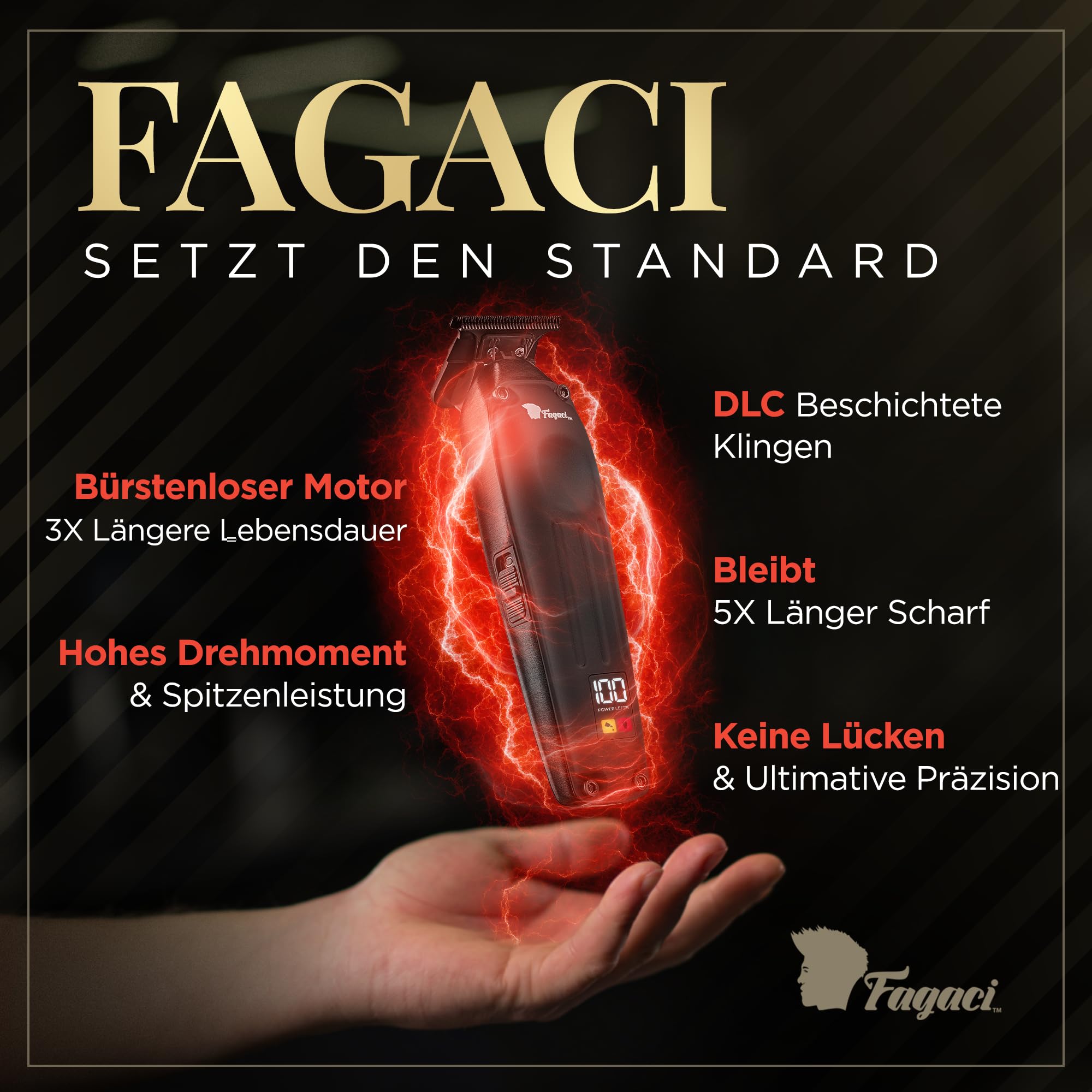 Fagaci Profi Zero Gap Haartrimmer Herren, 5-Fach längere Schärfe Konturen Haarschneidemaschine 0 mm, Haarschneider Herren Akku Mit Bürstenloser Motor, Detailer Haar Trimmer & Konturenschneider