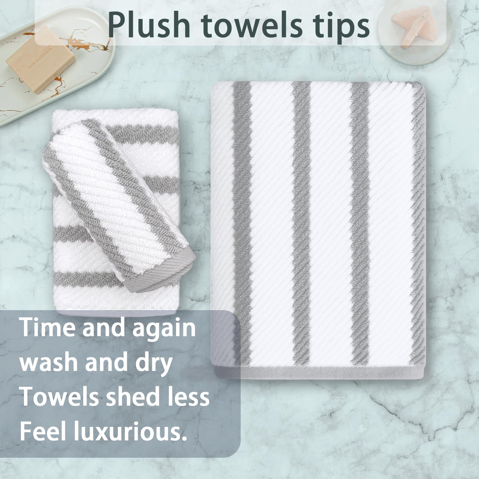 Gray White Striped Bath Towels - 3 Piece Set -5 Gray White Striped Bath Towels - 3 Piece Set -5