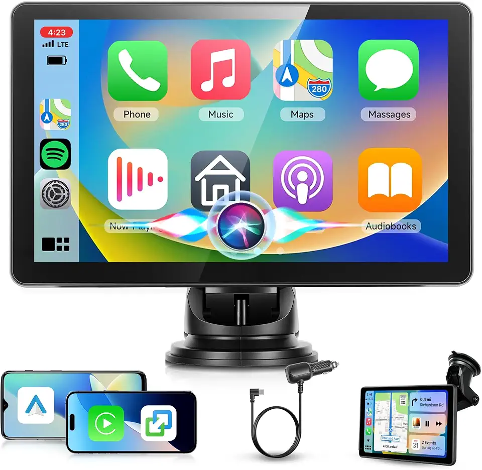 podofo Podofo Wireless Apple CarPlay Car Stereo, 7 Inch Portable Touchscreen Car Radio with Bluetooth, Android Auto, FM Transmitter, Voice Control, Mirror Link, Car Play Screen GPS Navigation