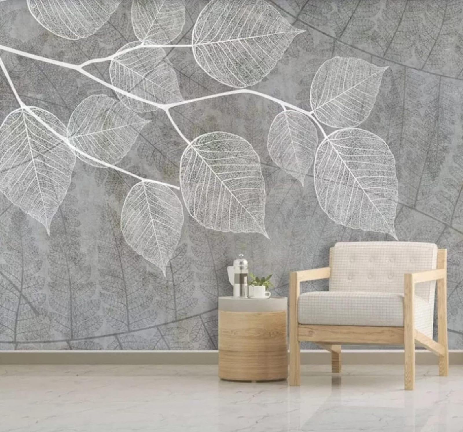 XLMING Minimalist Retro Hand Drawn Grey Leaves 3D Wallpaper Luxury Home Dining Decor Paste Sofa Living Room The Wall for Bedroom Mural-400cm×280cm