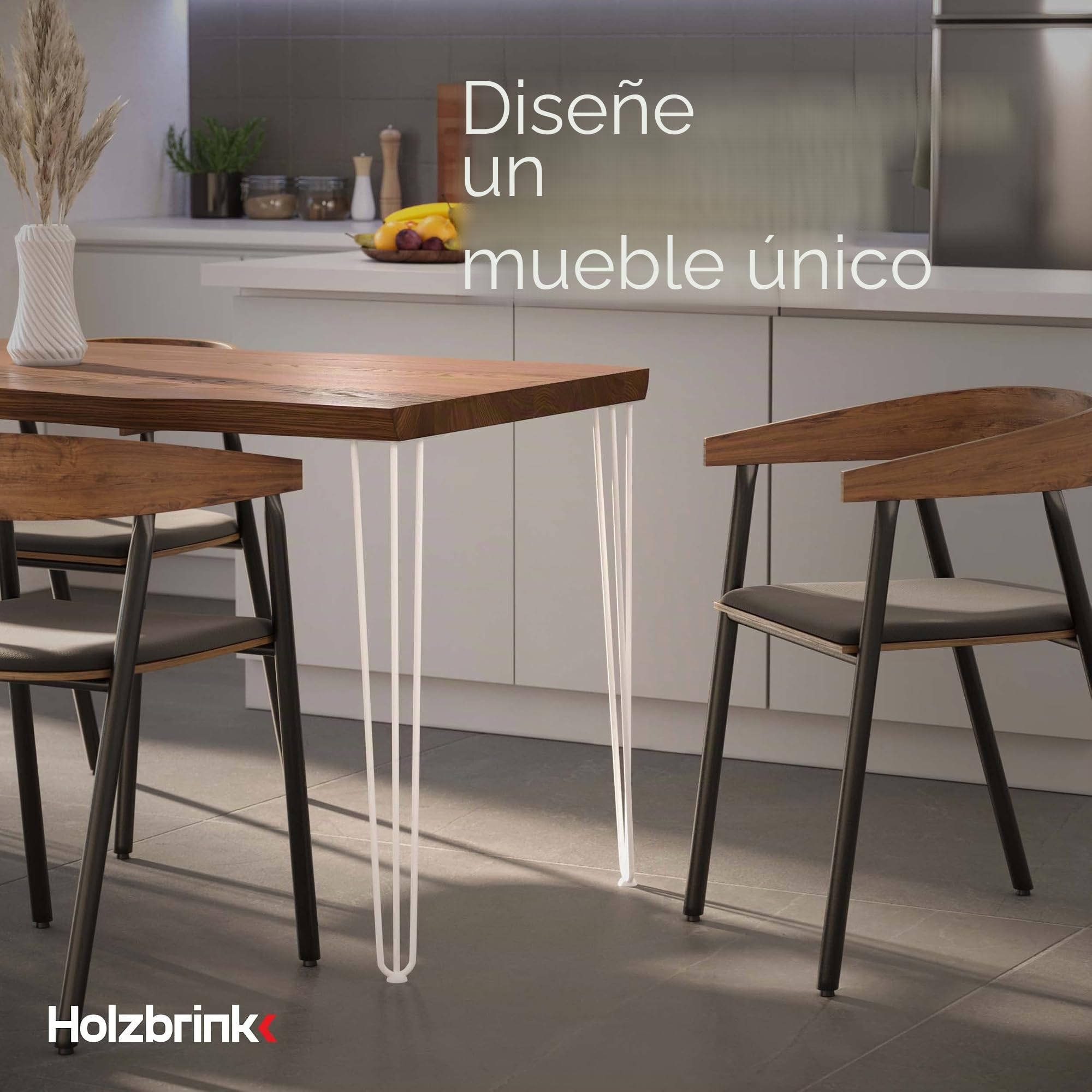 HOLZBRINK 4X Pata de la Mesa Hairpin Leg de Acero con Triple Varilla, Hairpin Pata para Mesa de Estilo Industrial, Altura: 72 cm, Blanco Tráfico, Protectores Anti-arañazos incluidos HLT-13A-72-9016