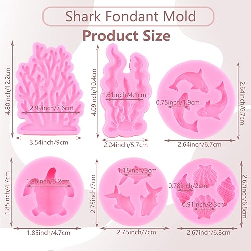 Vista 3 de Molde de silicona para fondant con temática marina, concha, concha, algas marinas, ballena asesina, tiburón, ballena, para decoración de pasteles