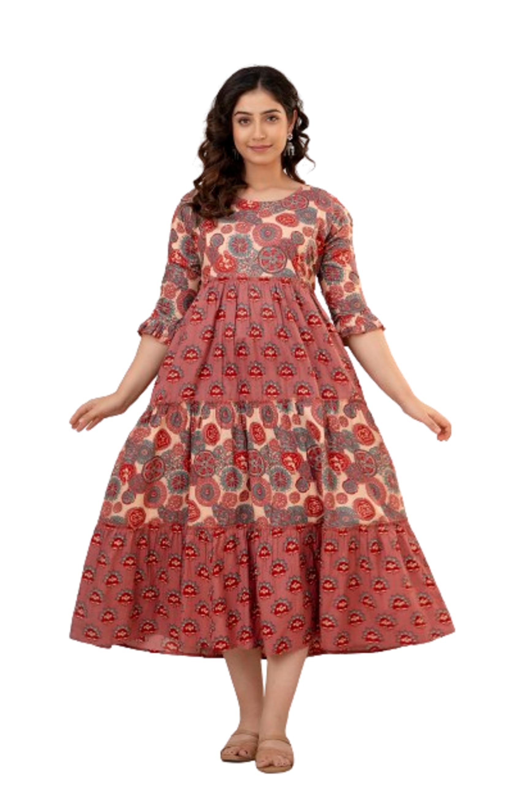 Women's Pure Cotton Printed Maternity Gown Feeding Nighty A-line Maternity Dress Kurti Gown for Women