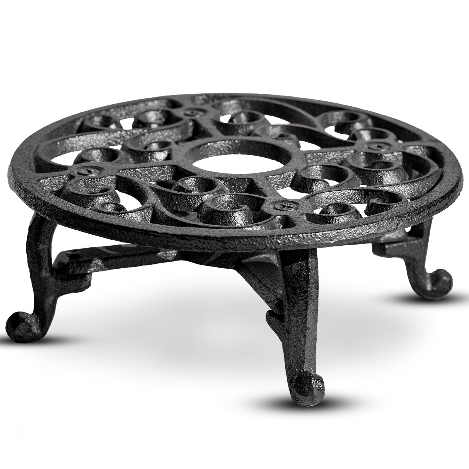 7 Inches Cast Iron Teapot Warmer Dish Cups Trivet,Round-Shaped Design with Tealight Holder - Heavy Duty &amp; Decorative Candle Holder Stands for Heat Food Coffee Milk or Tea