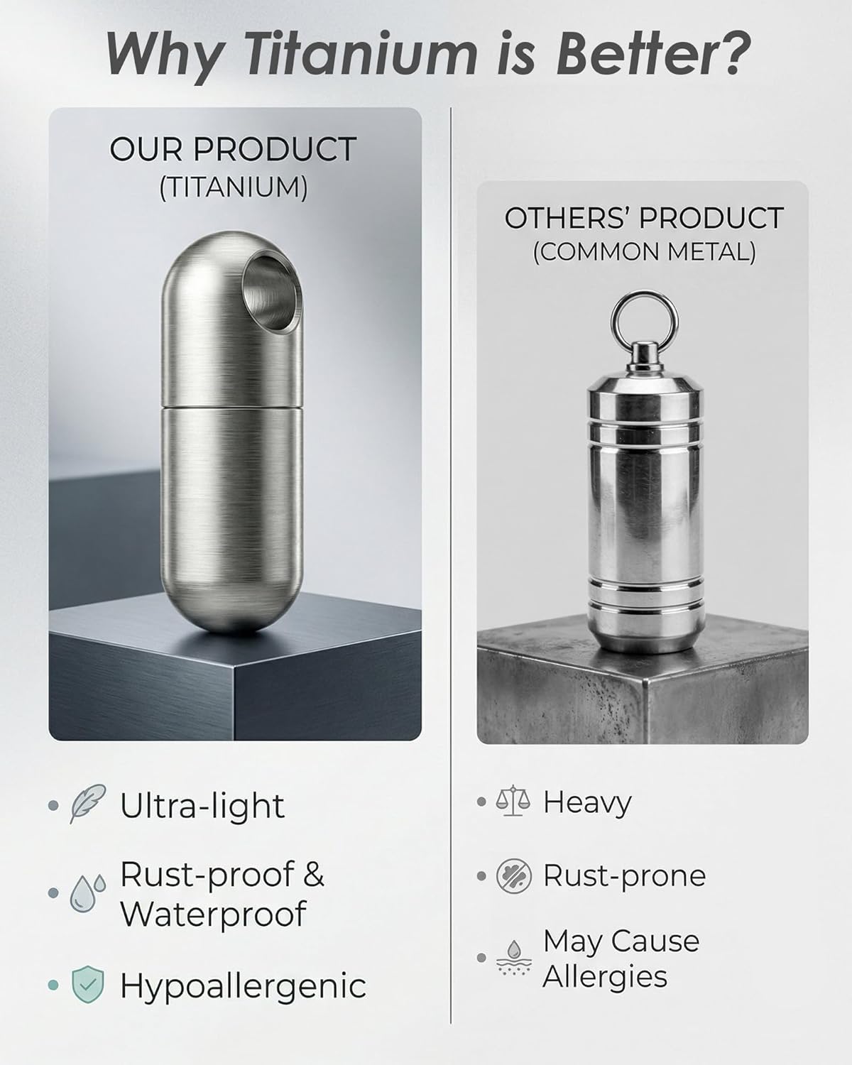 Titanium Pill Box Necklace, Small Waterproof Mini Pill Case with 28" Rolo Chain, Tiny Pill Fob for Men Women, Emergency Nitroglycerin Aspirin Container, Keychain Pill Holder for Travel, Gifts