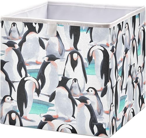 Cubo de almacenamiento de tela con diseño de pingüinos en acuarela, caja de almacenamiento plegable, organizador grande de armario, cestas para
