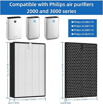 Air Purifier Replacement Filter Compatible with Philips 2000i Series AC2889 AC2887 AC2882 AC3829, True HEPA filter and High-Efficiency Activated Carbon filter (Replaces FY2422/30 FY2420/30)