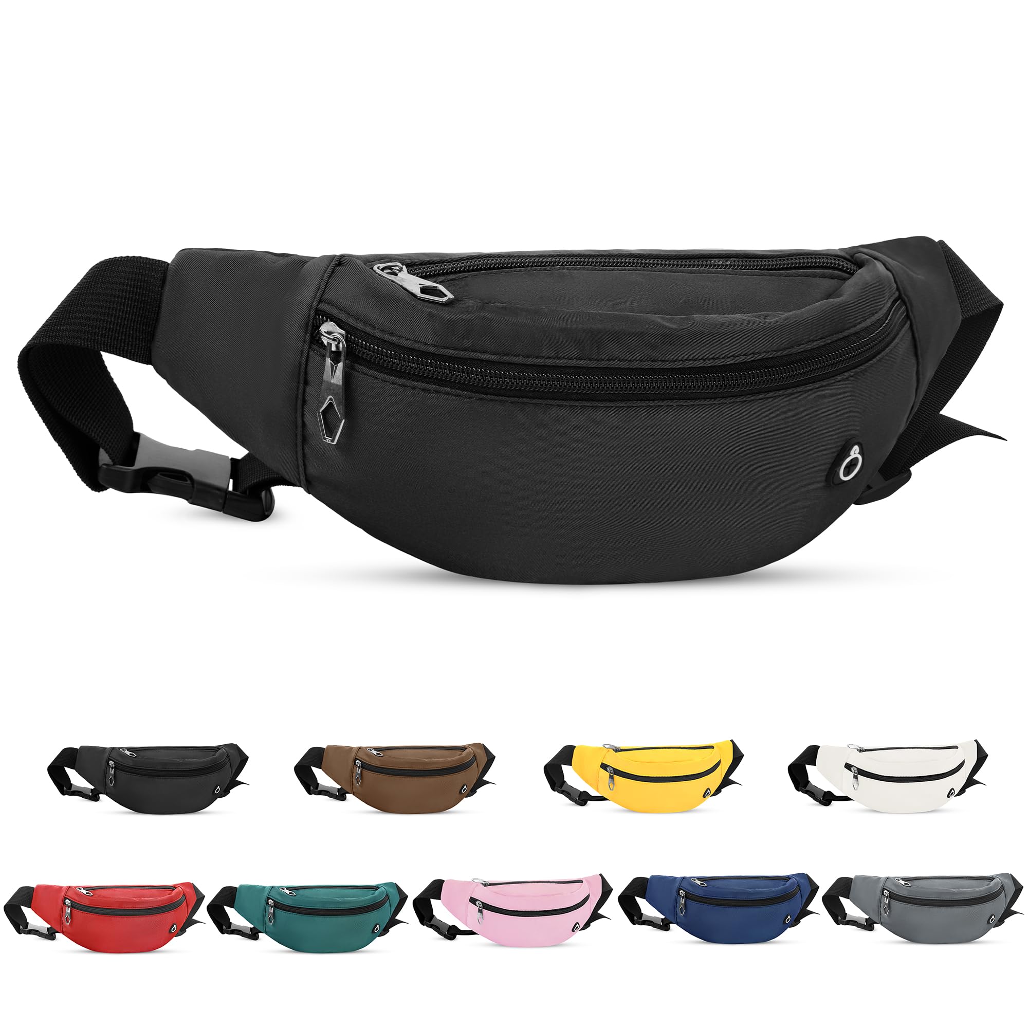 Viqueen Fashion Large Fanny Waist Pack Crossbody Belt Bag for Women and Men,Lightweight Bag with Zipper and Pockets for Running and Sports,Water Resistant,Hands Free Phone Carrying(Black)
