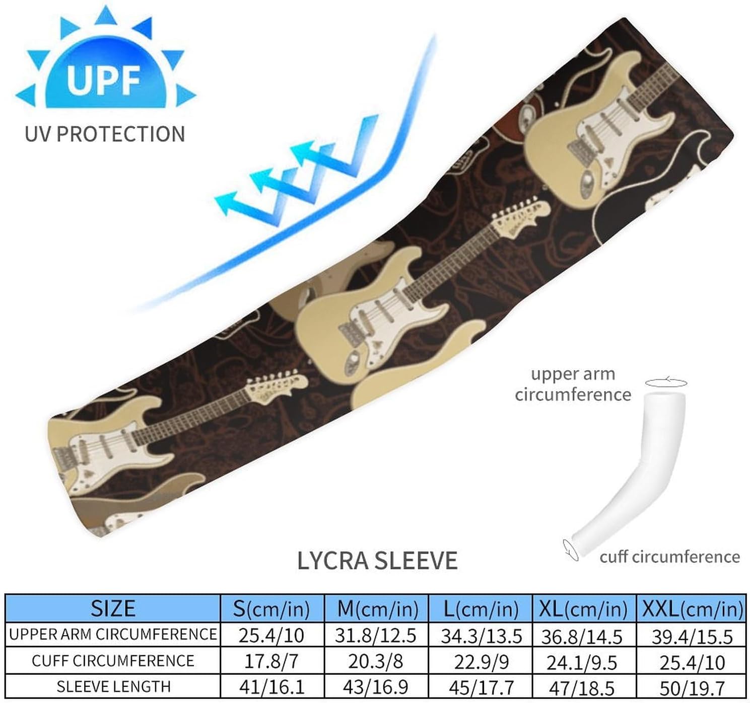 Art Guitar Pattern Arm Sleeves for Men Women Sun Protection Sleeves Cooling Compression Arm Covers for Sport