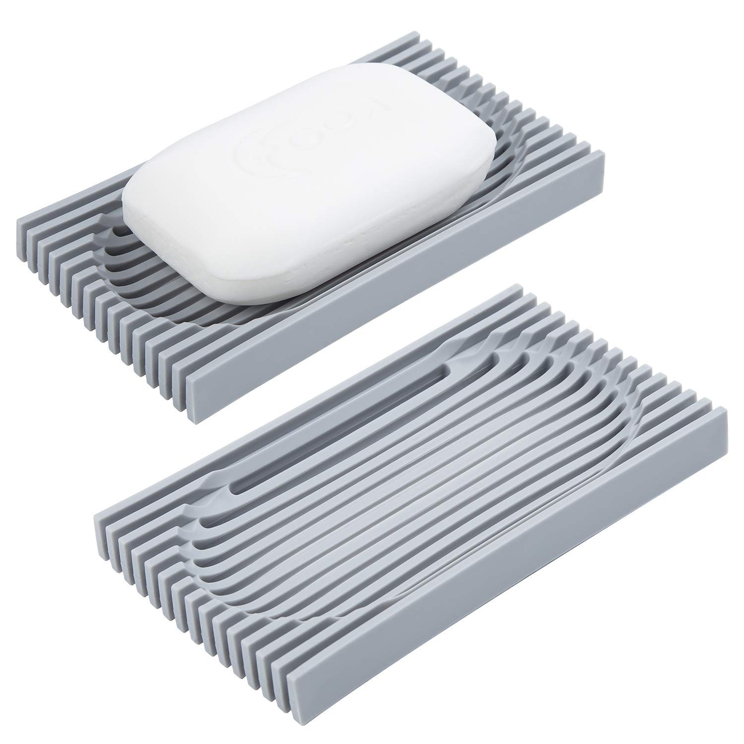 LODROC Bar Soap Holder, 2 Pack Soap Dishes for Bathroom Self Draining Quick Dry Sponge Holder for Shower, Kitchen Sink, Bath Tub Extend Soap Life (Grey)