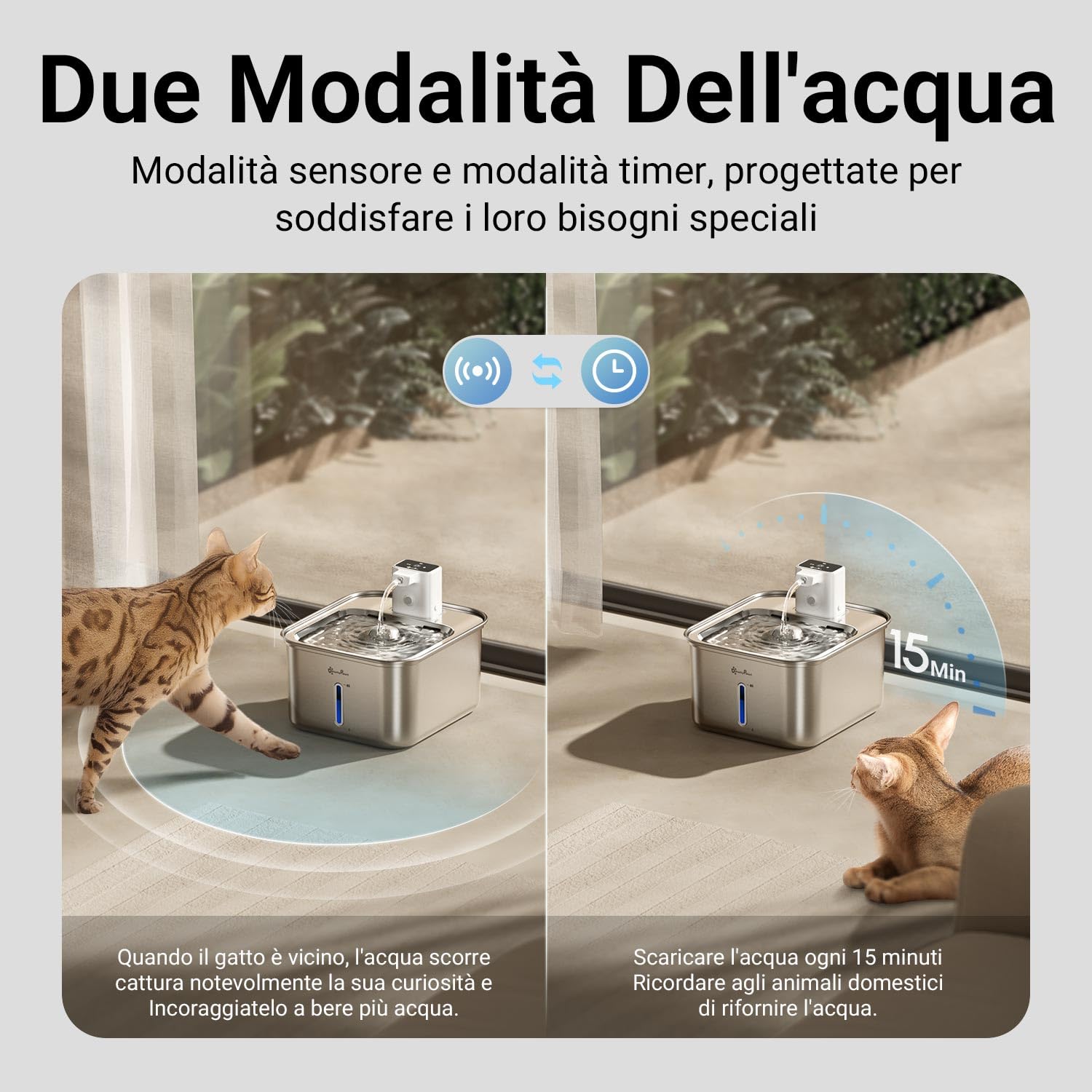 Downypaws Fontanella per Gatti e Cani in Acciaio Senza Fili, 3L Con Sensore di Movimento, Silenziosa Dispenser Acqua Multi-Filtrazione, Lavabile in Lavastoviglie, Nero