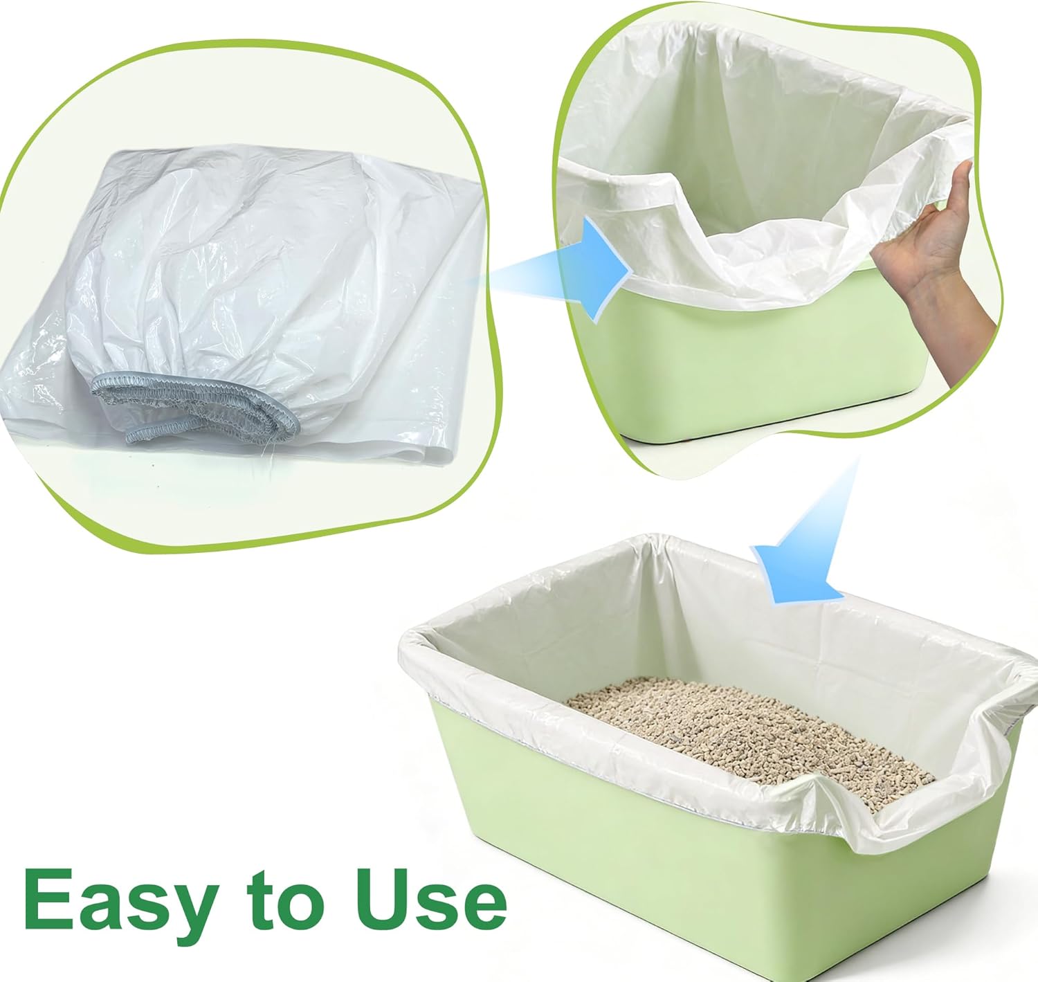 NewKe 25 Pcs Large Elastic Litter Box Liners for IRIS Cat Litter Boxes and for Catit Jumbo Hooded Cat Litter Pan, 2 MIL Super Tear-Resistant & Waterproof Disposable Bags, 30 lb Capacity, 42“ x 20”
