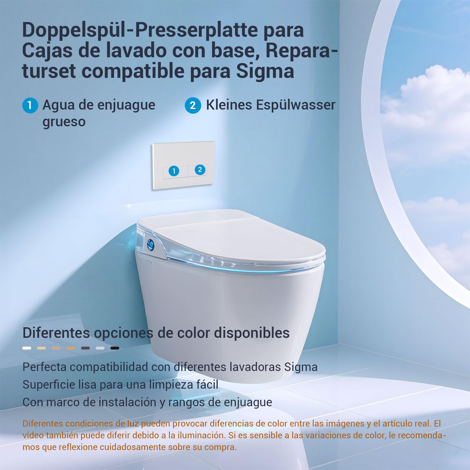 Placa de Accionamiento WC, Compatible con Geberit, Sigma, UP300 y UP320, Tamaño Placa de Doble Descarga 245×164mm, Incluye Kit de Palanca de Descarga y Marco de Instalación. (Blanco mate)