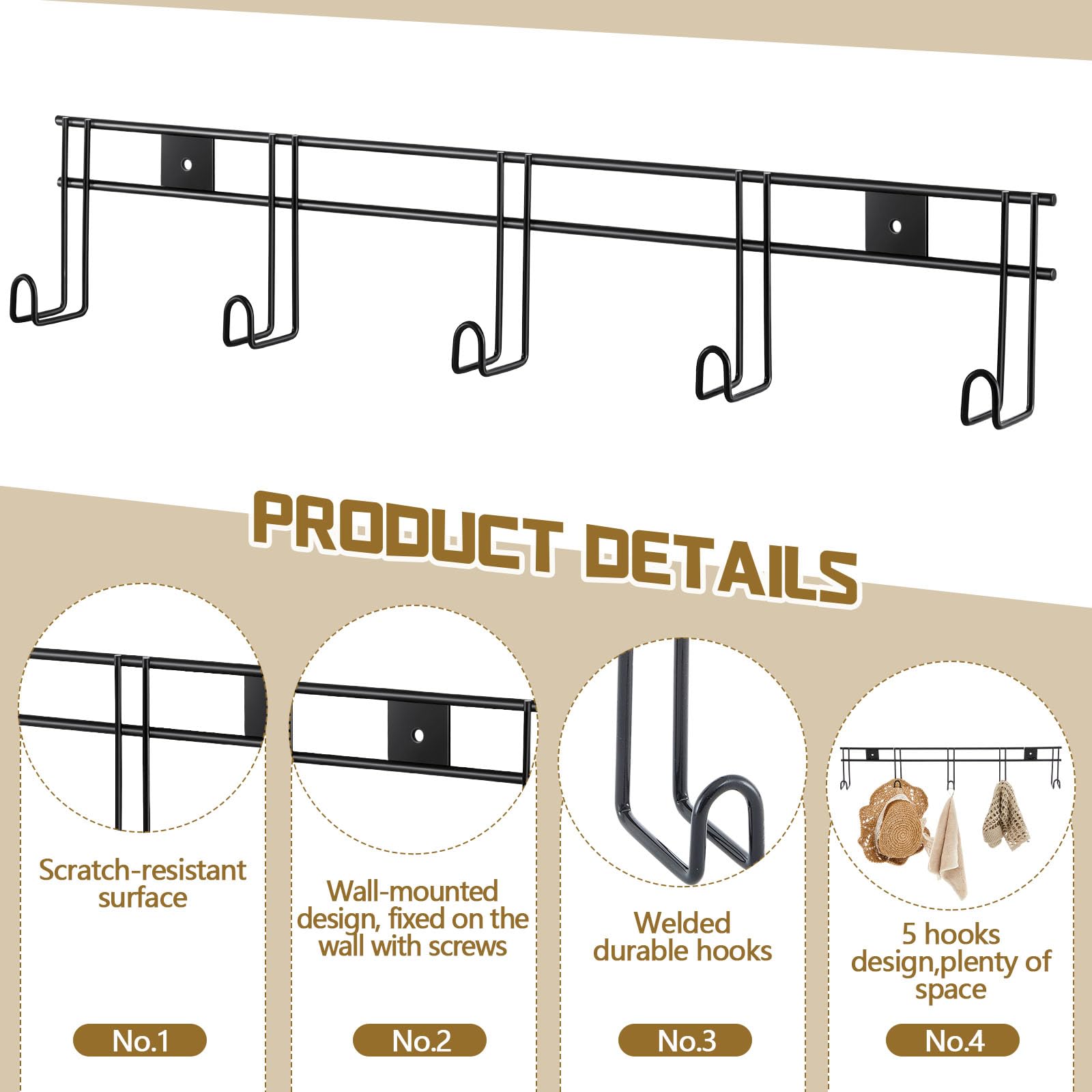 Yaocom 2 Stück 5 Haken Pferd Zaumzeug Haken Metall Zaumzeug Rack mit Aufhängern für Zaumzeug, schwarze Reißzwecke, vielseitige Montage, tragbares Pferderegal, leicht und dennoch langlebig, für