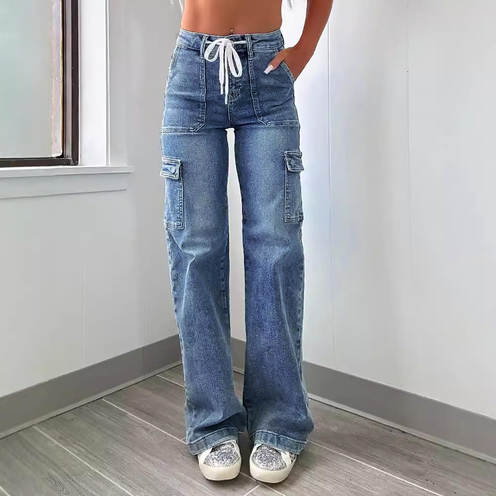 Damskie jeansy z wysokim stanem, rozciągliwe, jeansy ze zniszczonym luźnym krojem, jeansy Boyfriend, jeansy Streetwear